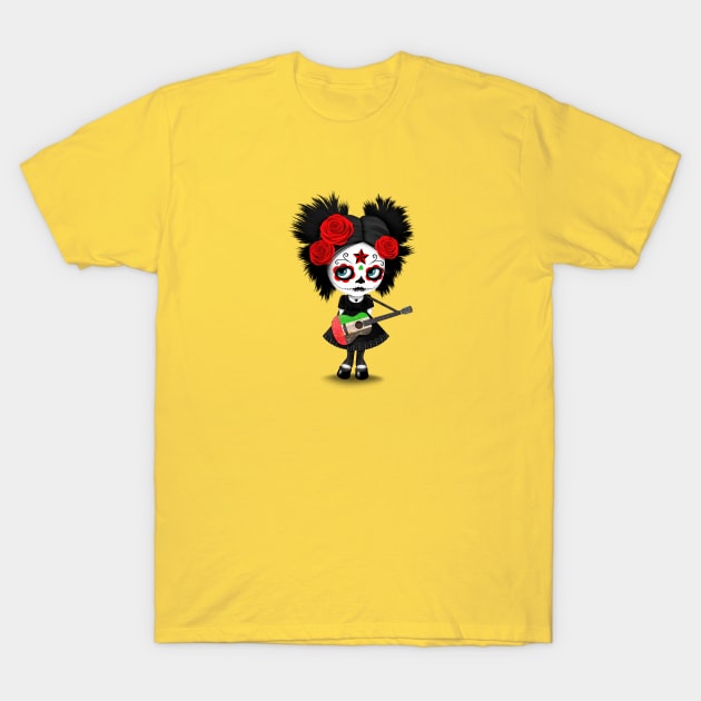 Sugar Skull Girl Playing UAE Flag Guitar T-Shirt by jeffbartels